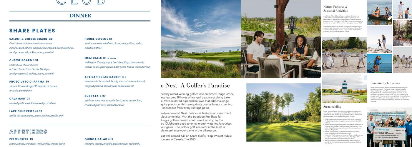 Lake Club Restaurant at Friday Harbour Menu