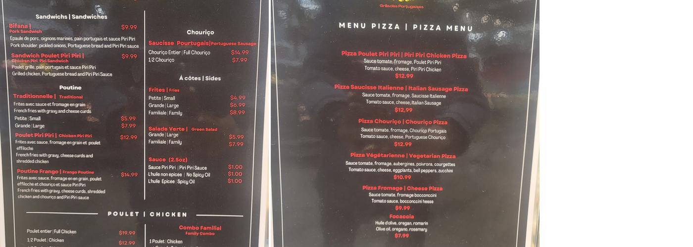 Frango de l'Ouest Grillades Portugaises Menu