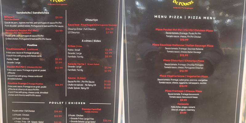 Frango de l'Ouest Grillades Portugaises Menu