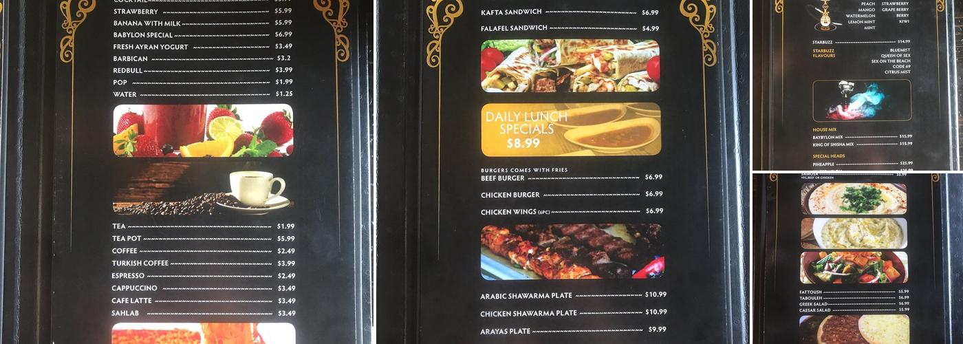 Alba Shisha Restaurant and Lounge Menu