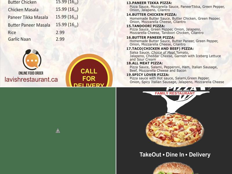 Lavish Pizza and Family Restaurant Menu