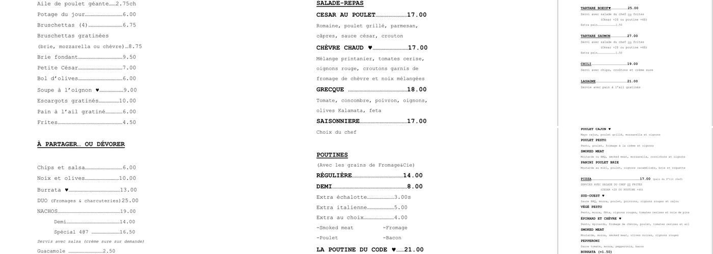 Le Pub Menu