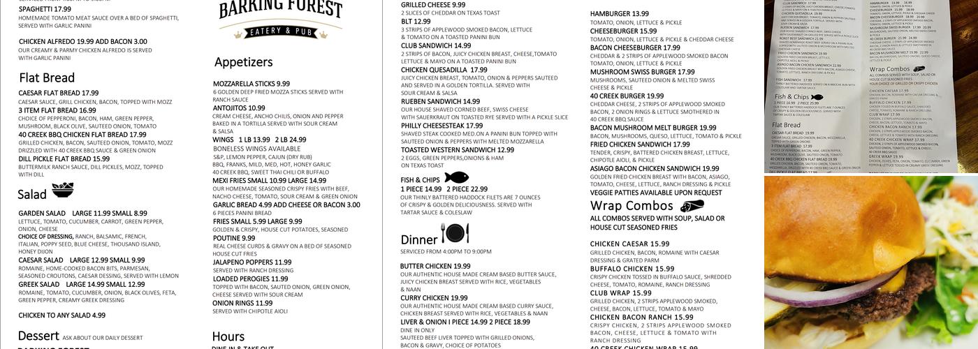 Barking Forest Eatery and Pub Menu