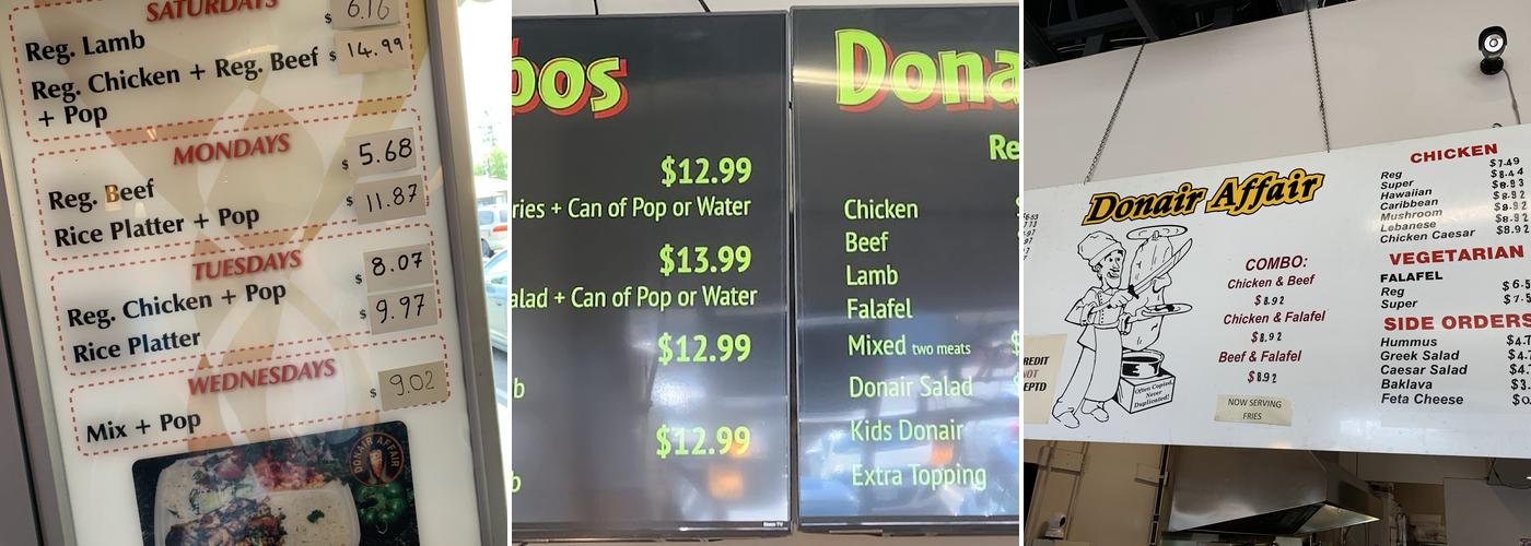 Donair Affair Menu