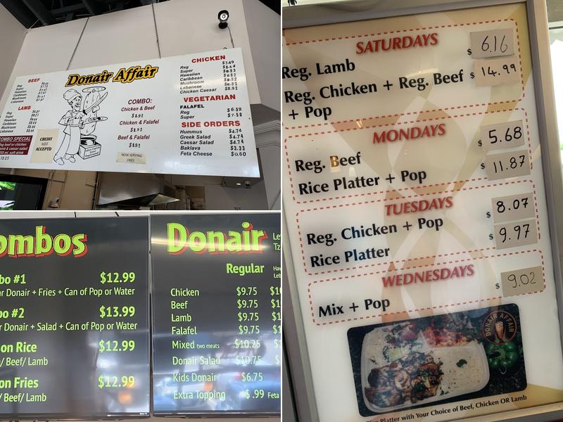Donair Affair Menu