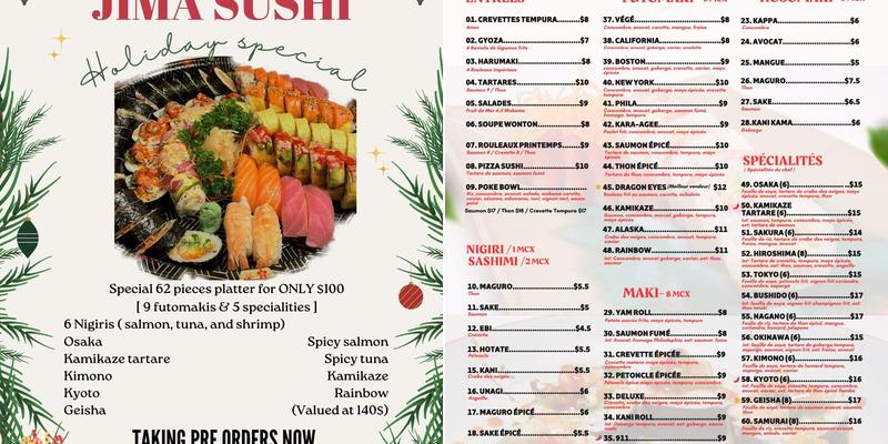 Jima Sushi Menu