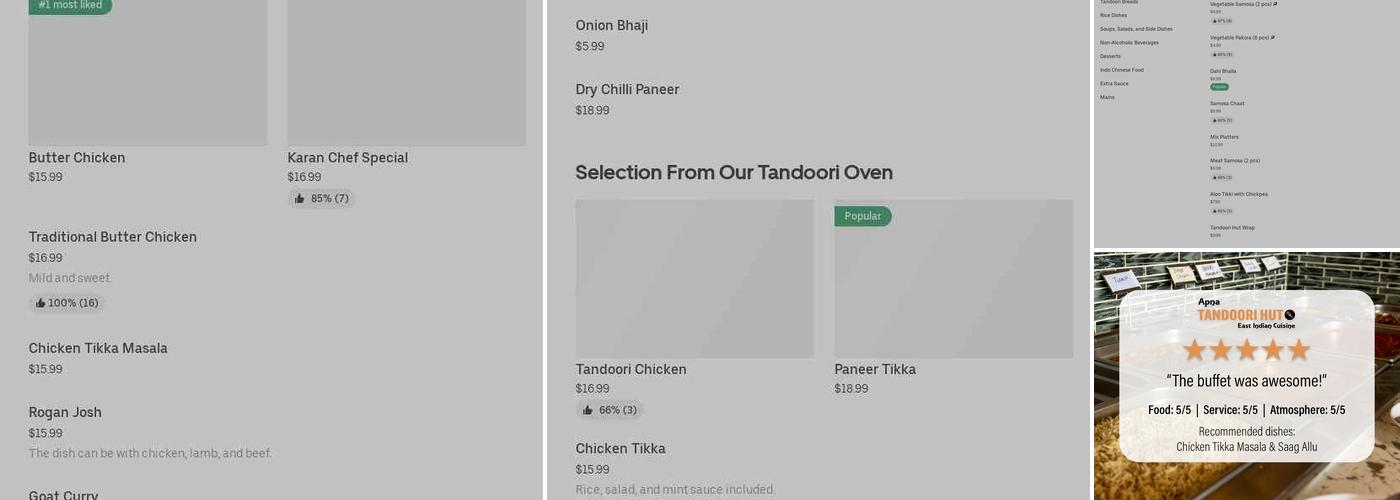 Apna Tandoori Hut Menu