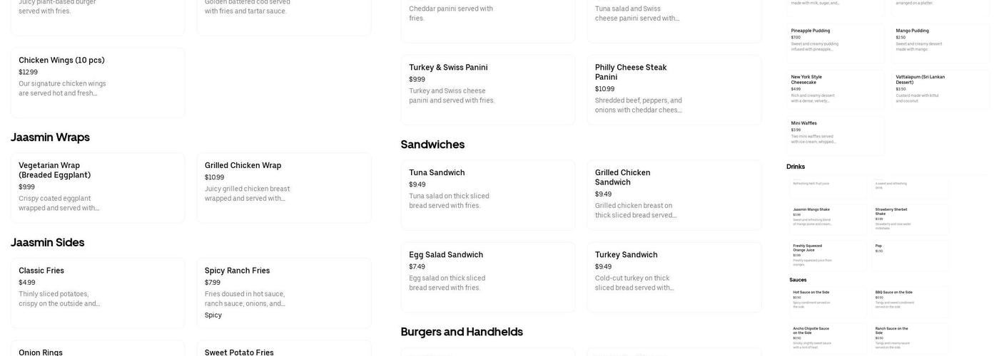 JAASMIN KITCHEN Menu
