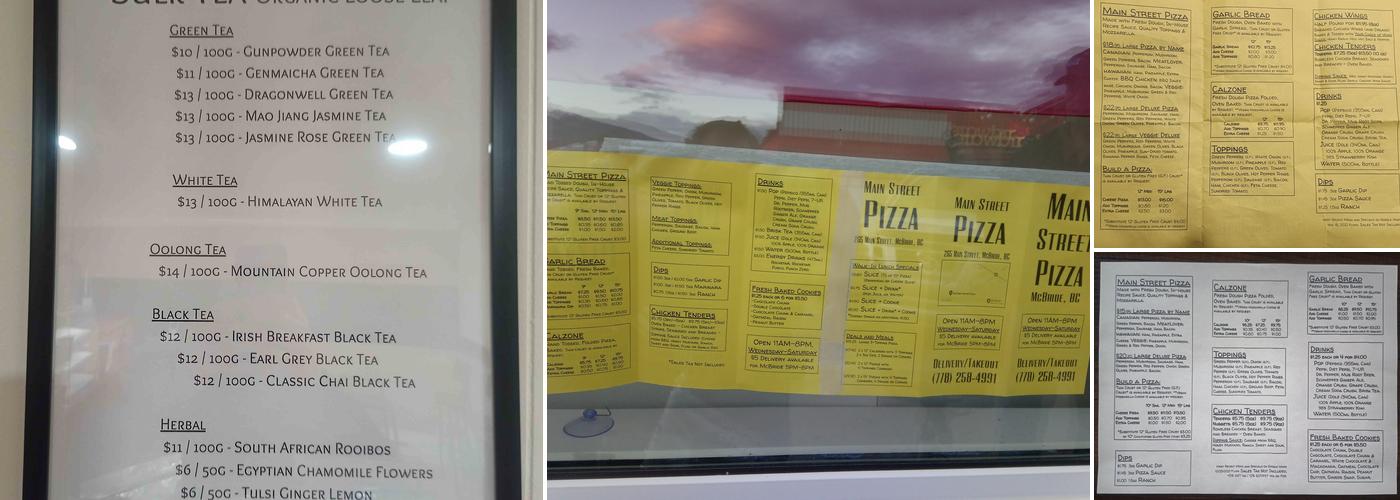 Main Street Pizza Menu