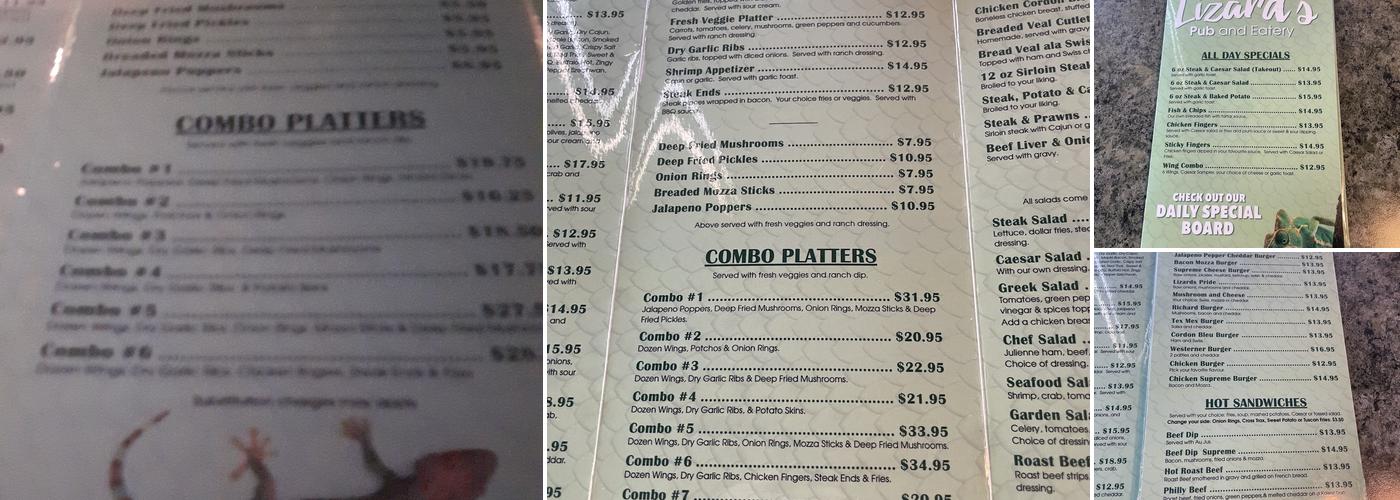 Lizard's Pub & Eatery Menu
