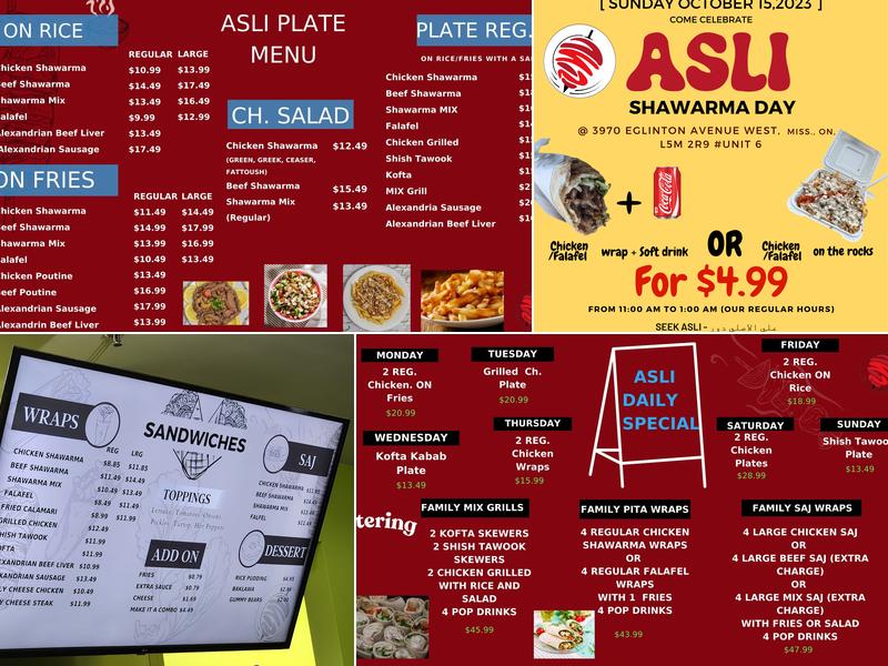 Asli Shawarma Menu