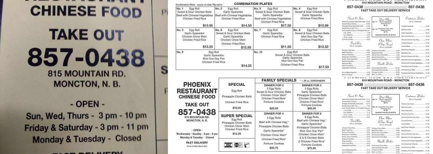 Phoenix Restaurant Menu