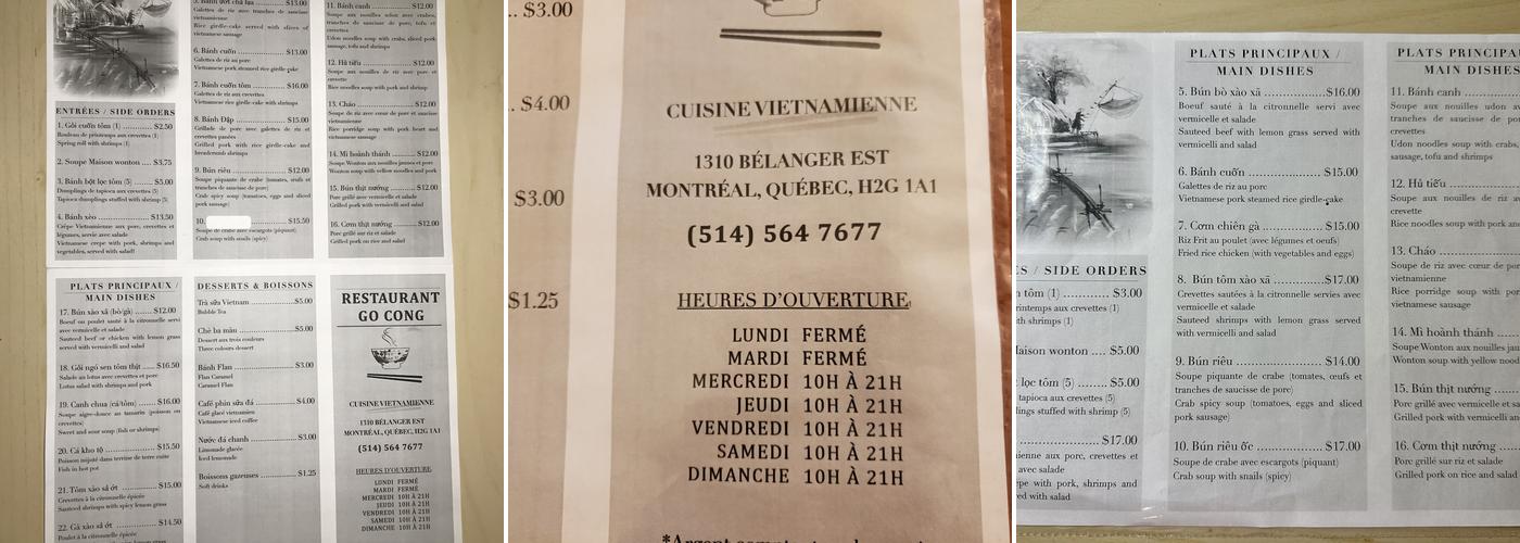 Restaurant Go Cong Menu