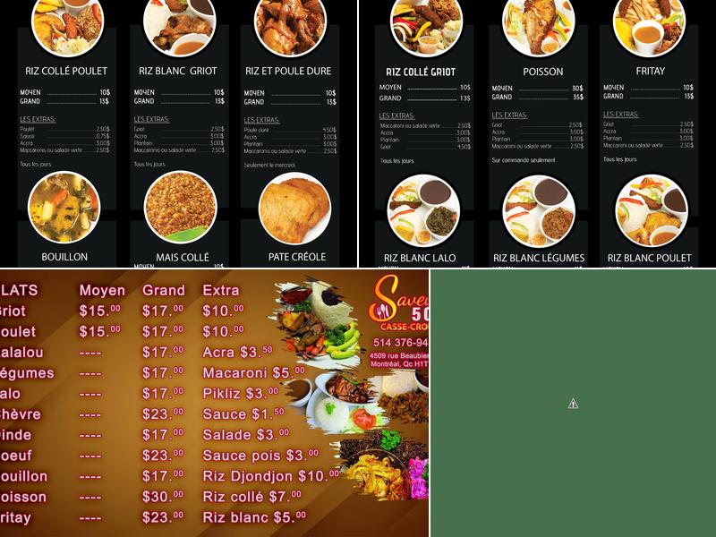 Casse croûte Saveur 509 Menu