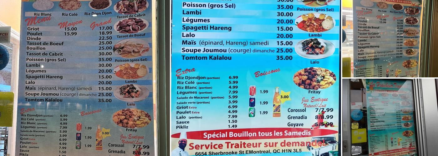 La Fraicheur Tropicale (Rue Sherbrooke St) Menu
