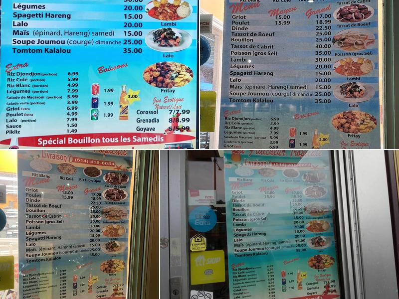 La Fraicheur Tropicale (Rue Sherbrooke St) Menu