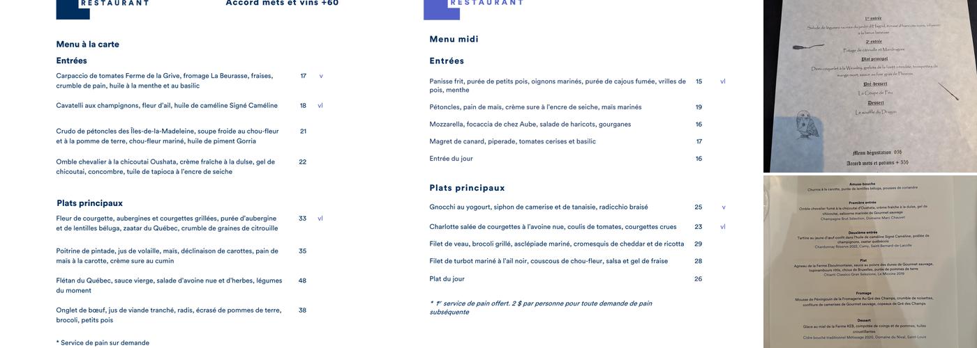 Restaurant de l'ITHQ Menu