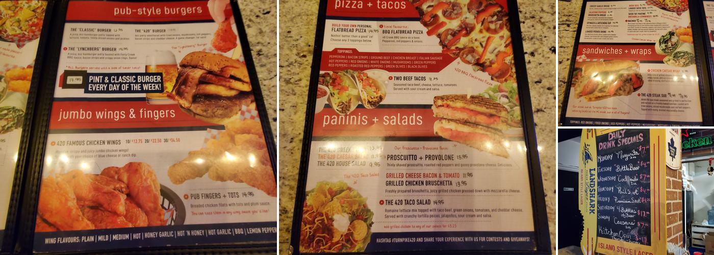 Turnpike 420 Pub & Eatery Menu