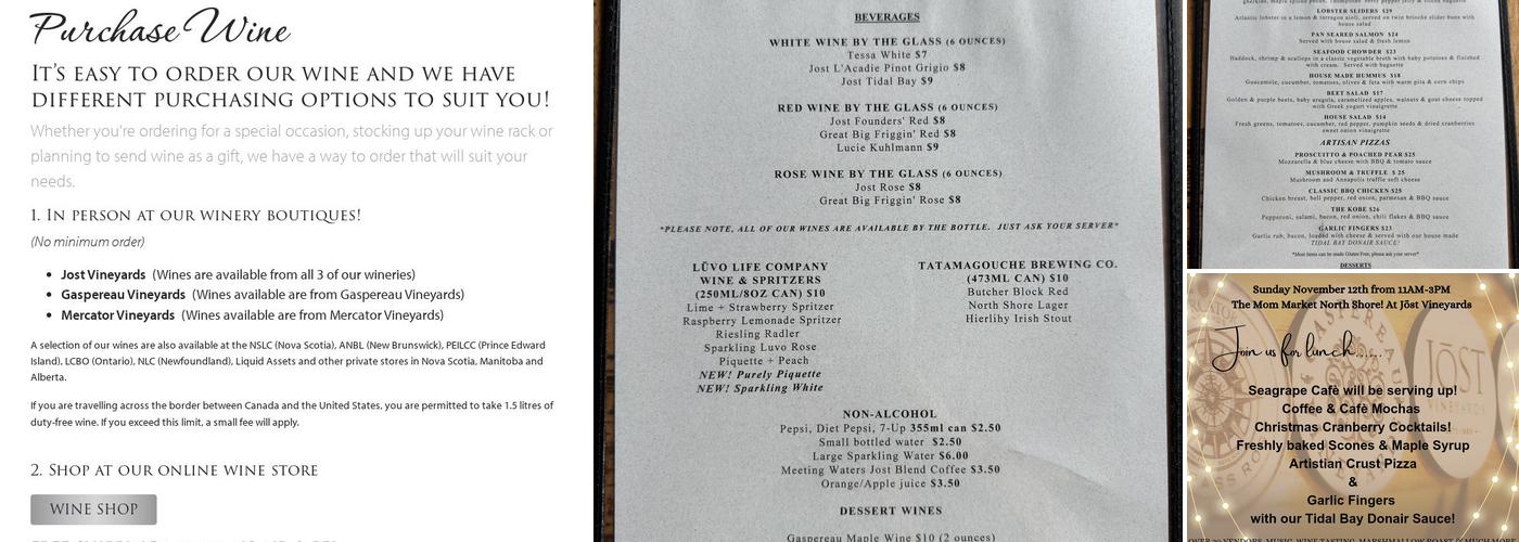 Seagrape Cafe at Jost Vineyards Menu