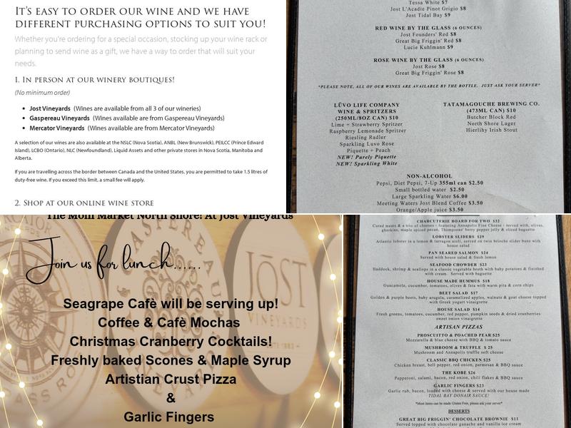 Seagrape Cafe at Jost Vineyards Menu