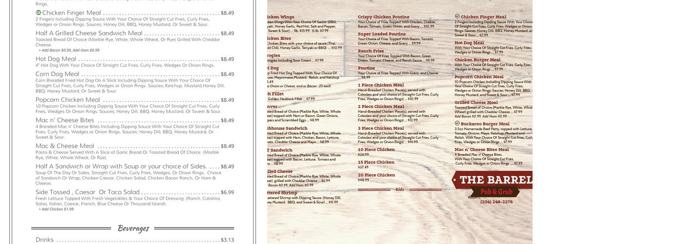 The Barrel Pub & Grub Menu