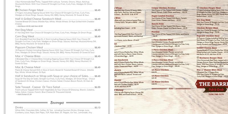 The Barrel Pub & Grub Menu