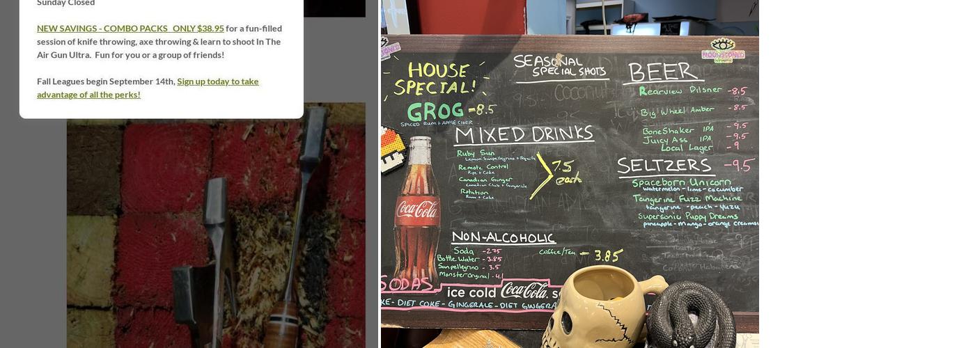 In the Air - Legacy knife and axe throwing bar with In The Air Gun Ultra shooting range Menu