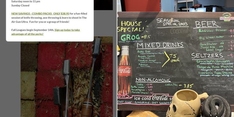 In the Air - Legacy knife and axe throwing bar with In The Air Gun Ultra shooting range Menu