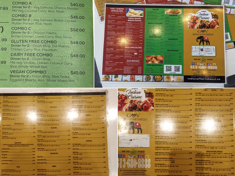 INDIAN AFFAIR TAKEOUT Menu