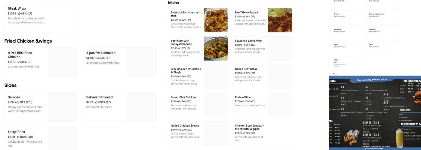 Sabaya Shack Menu
