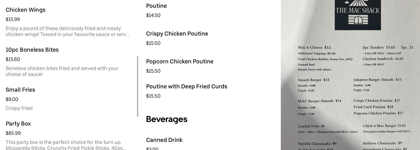 The MAC Shack Menu