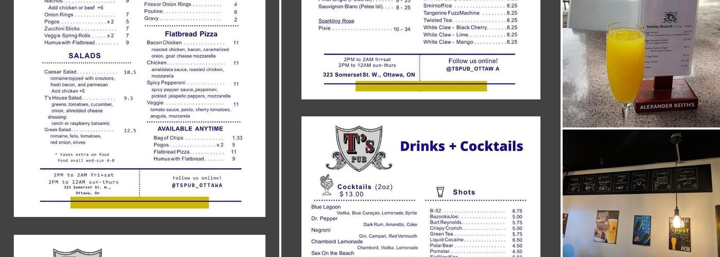T's Pub Menu