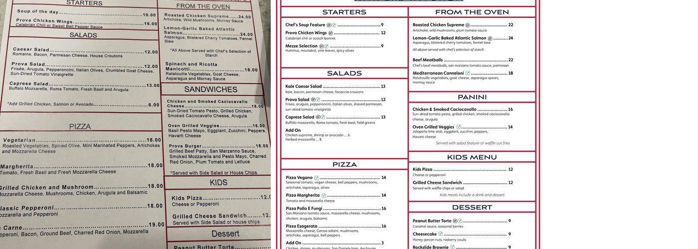 Prova | Bar & Kitchen Menu