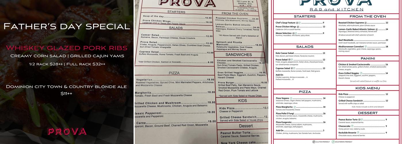 Prova | Bar & Kitchen Menu