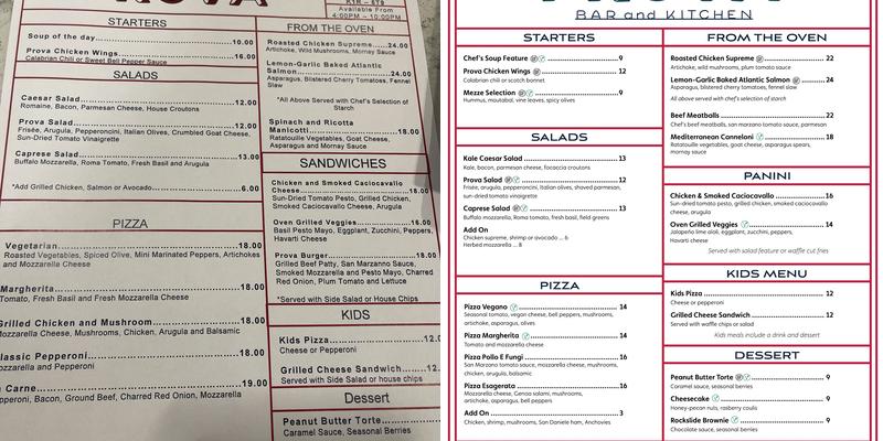 Prova | Bar & Kitchen Menu