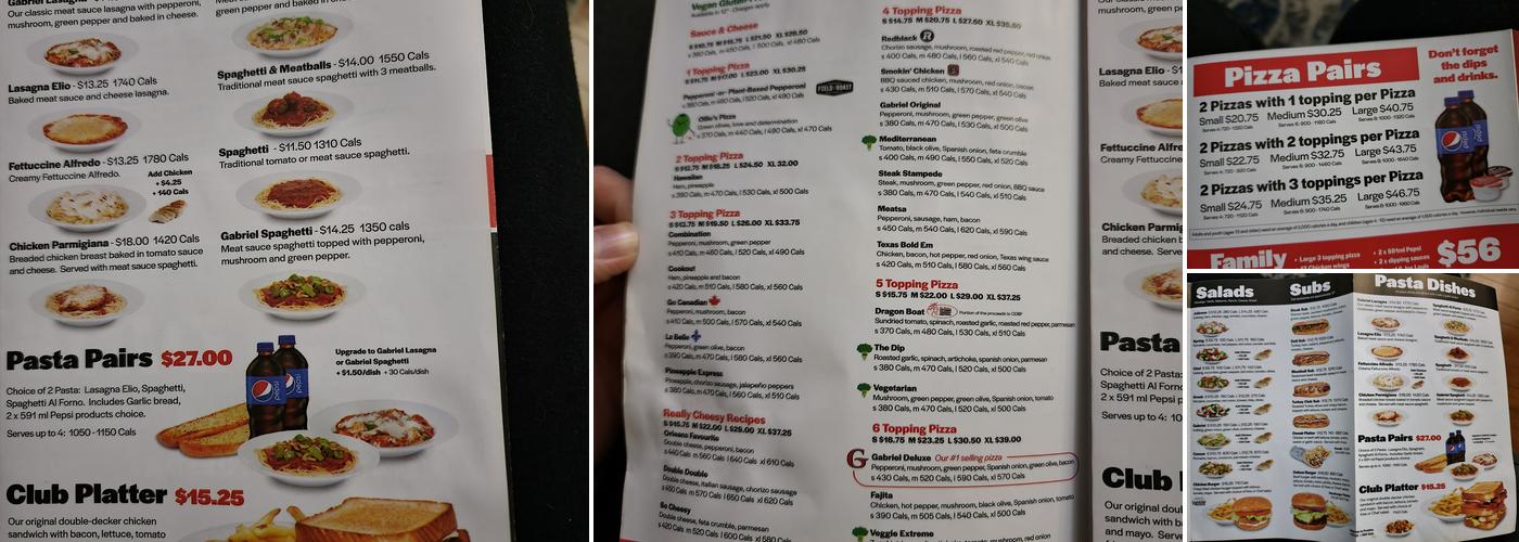 Gabriel Pizza Menu