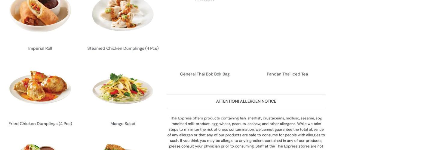 Thai Express Restaurant Ottawa Menu