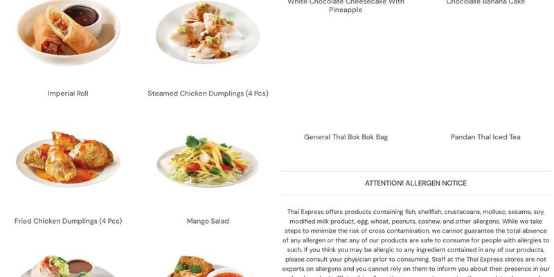 Thai Express Restaurant Ottawa Menu