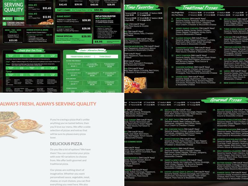 Red Swan Pizza Menu