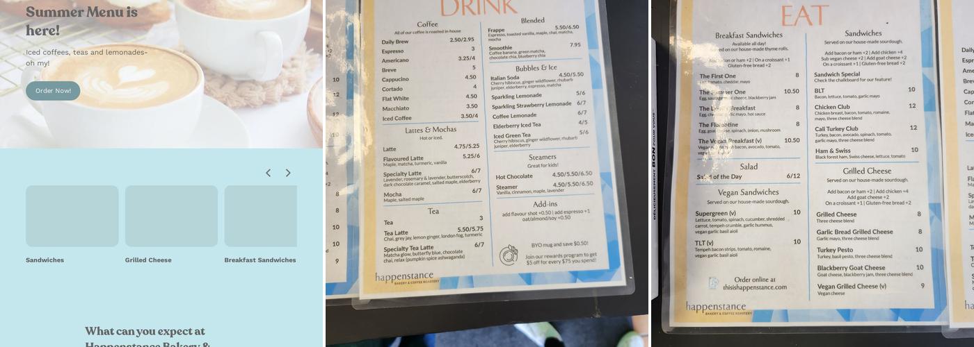 Happenstance Bakery & Coffee Roastery Menu