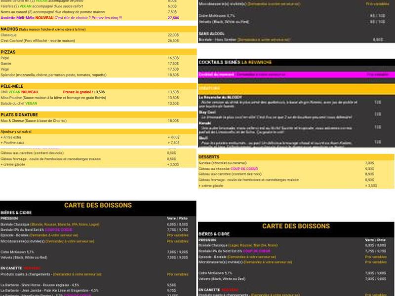 La Revanche Capitale - Resto-Pub Ludique Menu