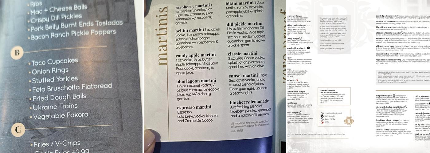 Birmingham's Vodka and Ale House Regina Rochdale Menu