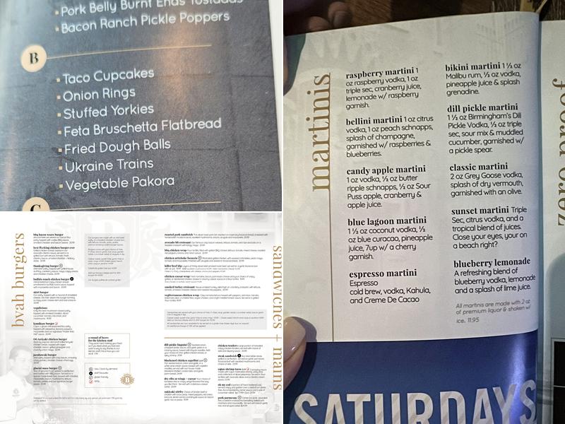 Birmingham's Vodka and Ale House Regina Rochdale Menu