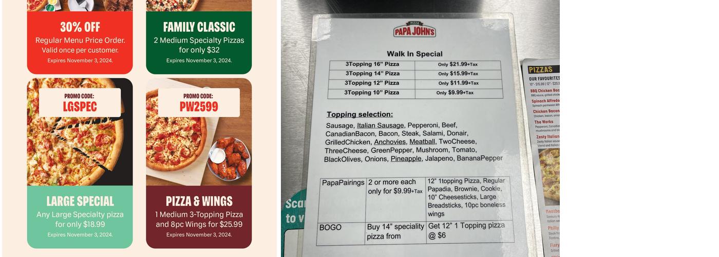 Papa Johns Pizza Menu