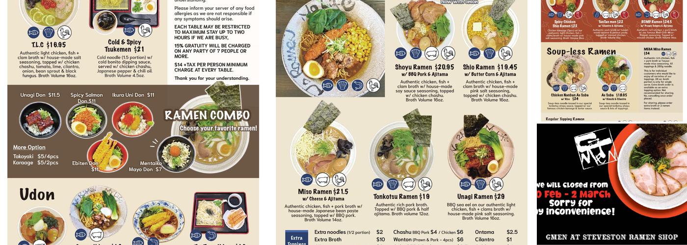 G-Men at Steveston Ramen Shop Menu