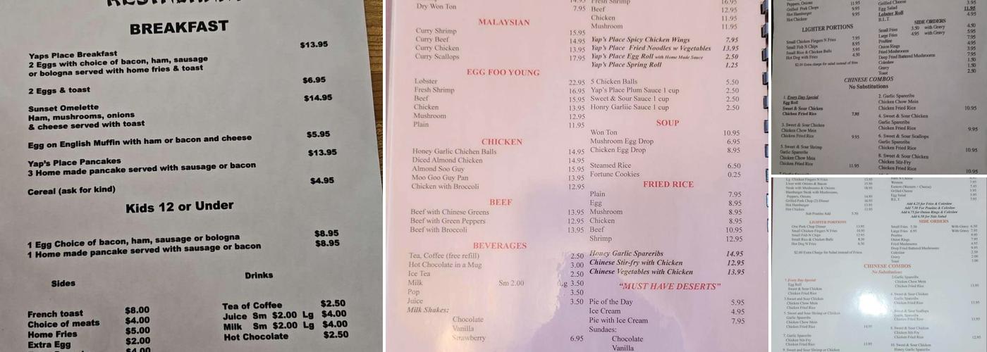 Yaps Place/Leetiks Service Center Menu