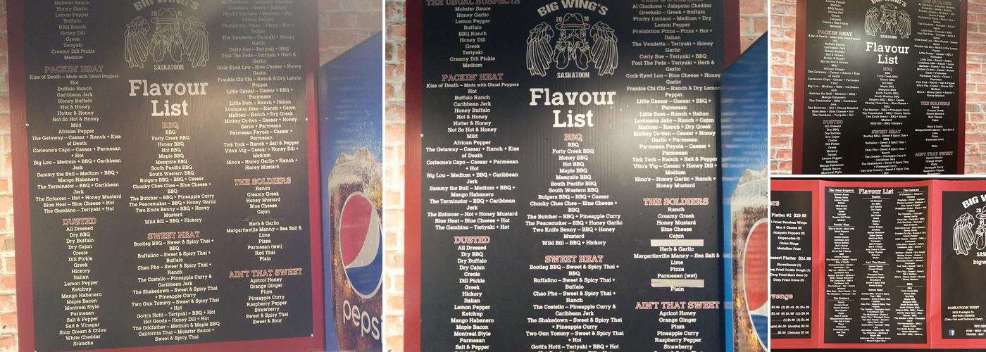 Big Wing's Menu