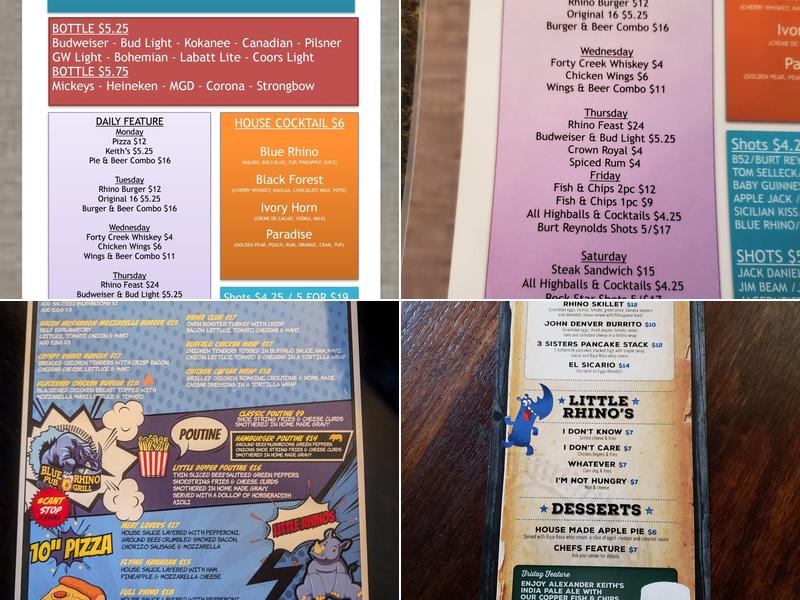 Blue Rhino Pub & Grill Menu