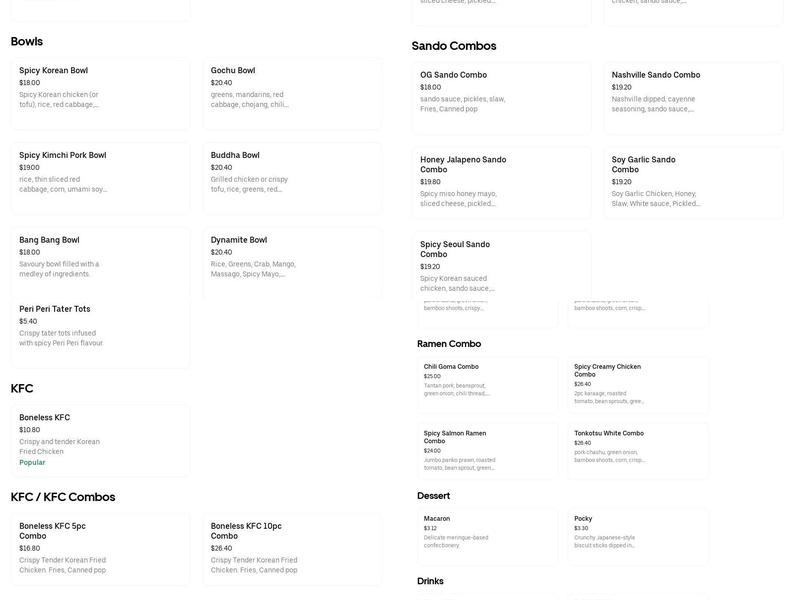 Ko-Lab Collaborative Kitchen Menu