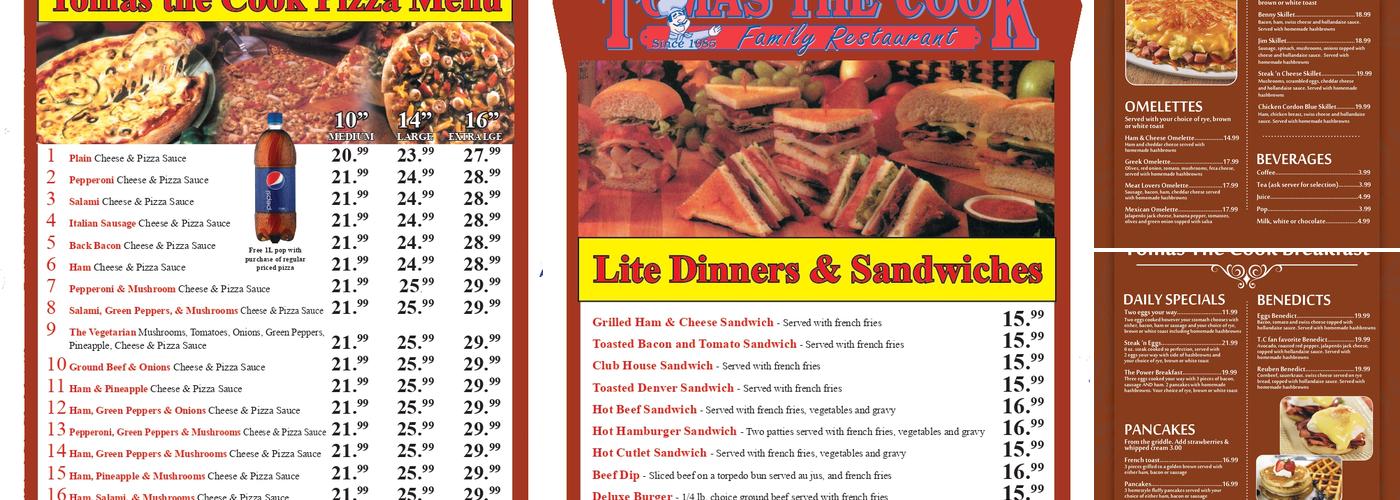 Tomas the Cook Family Restaurant Menu